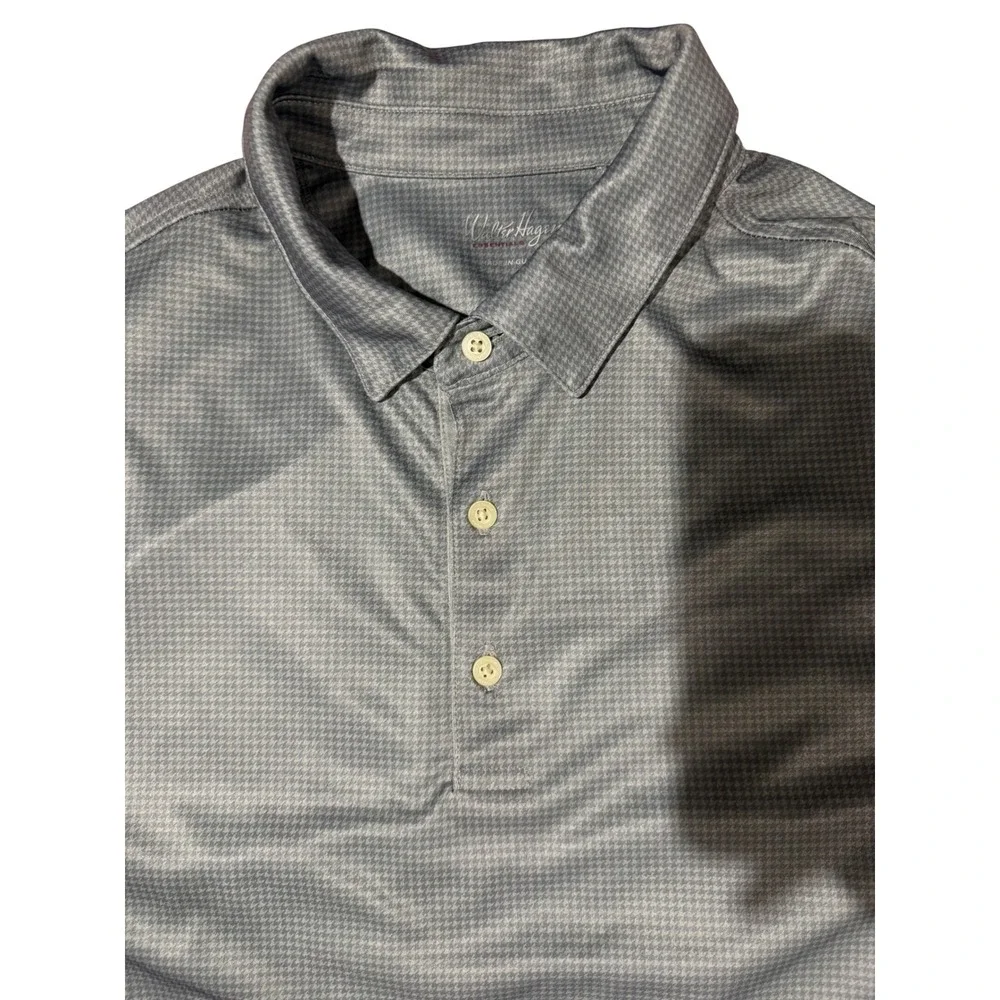 Walter Hagen Polo Shirt Houndstooth Print Men XL Grey HydroDri UPF 25+ New